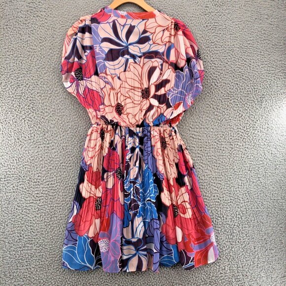 Molly Bracken Dress Womens Small Multi Floral Mini Blouson Knife Pleats Button - Picture 3 of 13